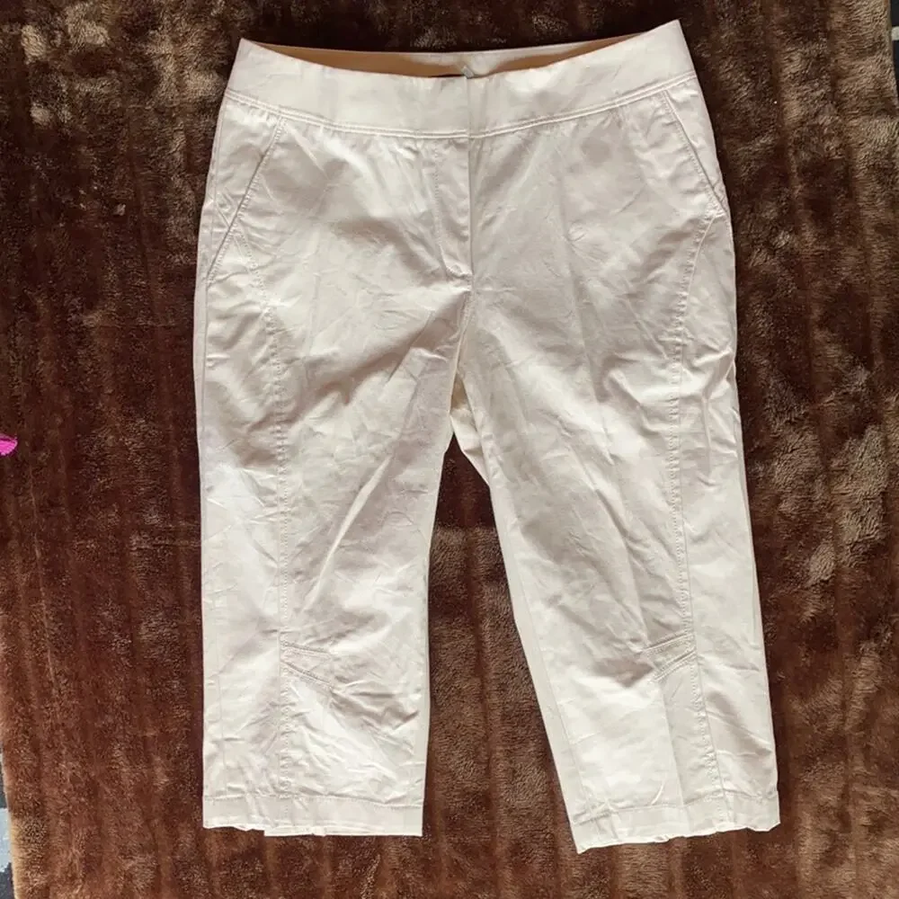 MAGASCHONI 6‎ Pale Khaki Linen/Cotton Capri Pants, Pristine Condition